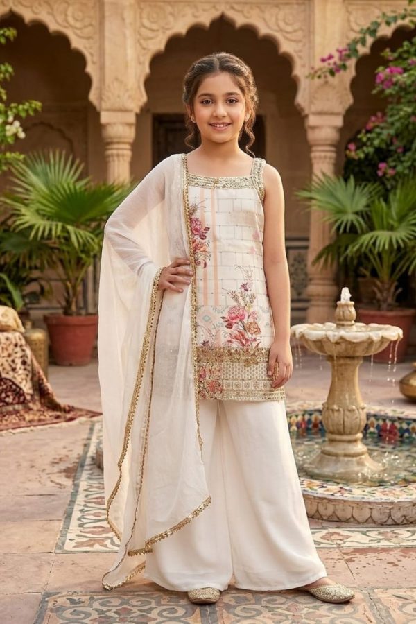 White Floral Palazzo Suit Set