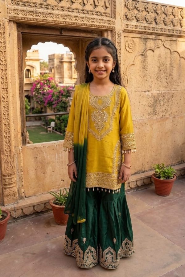 Mustard Yellow & Bottle Green Gharara