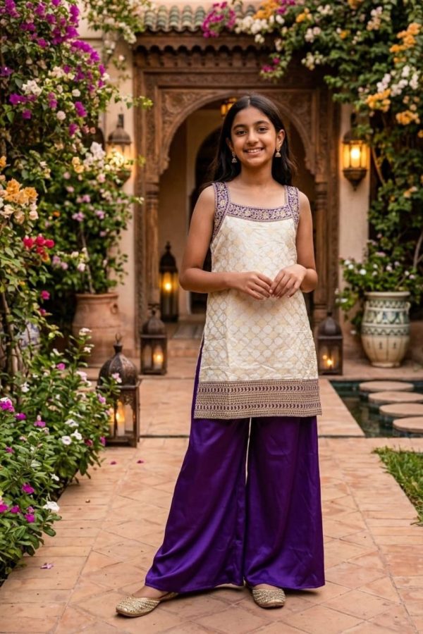 Ivory & Purple Palazzo Suit Set
