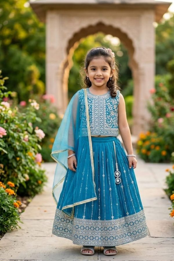Teal Shade Embroidered Lehenga Choli