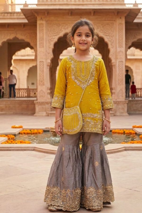 Mustard Yellow & Gray Gharara