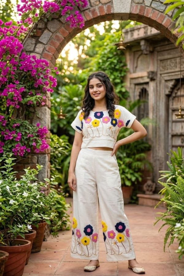 Floral Embroidery Top & Pant Set