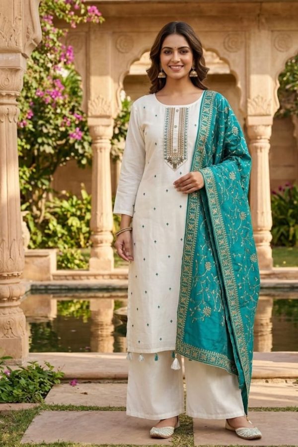 Soft Silk Salwar Suit Set With Embroidery Dupatta