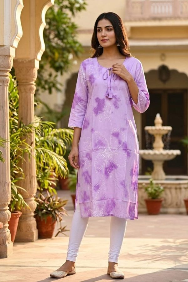 Lavender Tie Dye Print Rayon Kurta