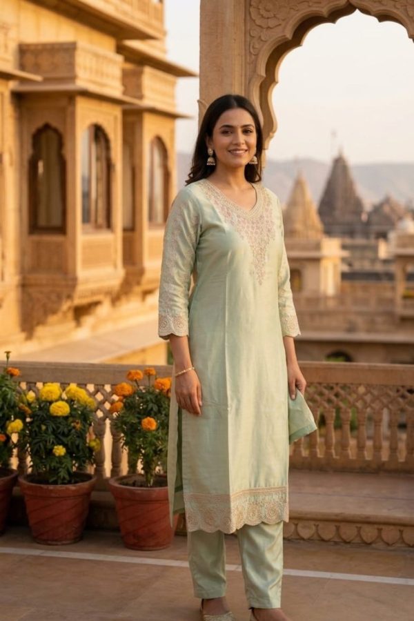 Light Mint Green Tissue Silk Salwar Suit Set