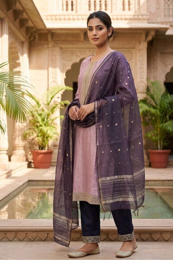 Dusty Pink & Purple Salwar Suit Set With Dupatta