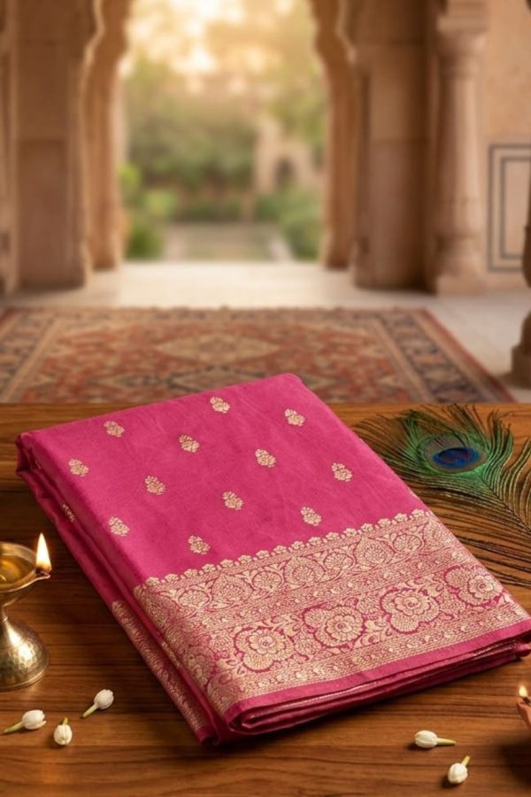 Dusty Pink Zari Woven Banarasi Mashru Silk Saree