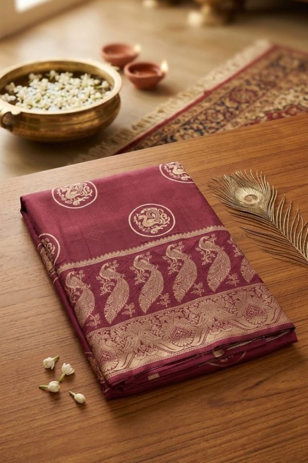 Burgundy Shade Banarasi Saree In Silk With Zari Woven