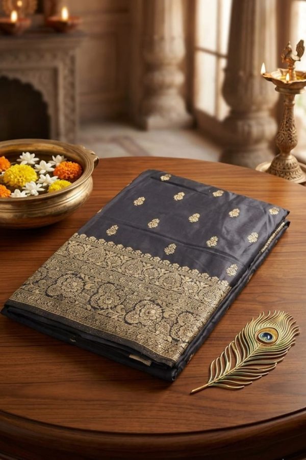 Black Zari Woven Banarasi Mashru Silk Saree