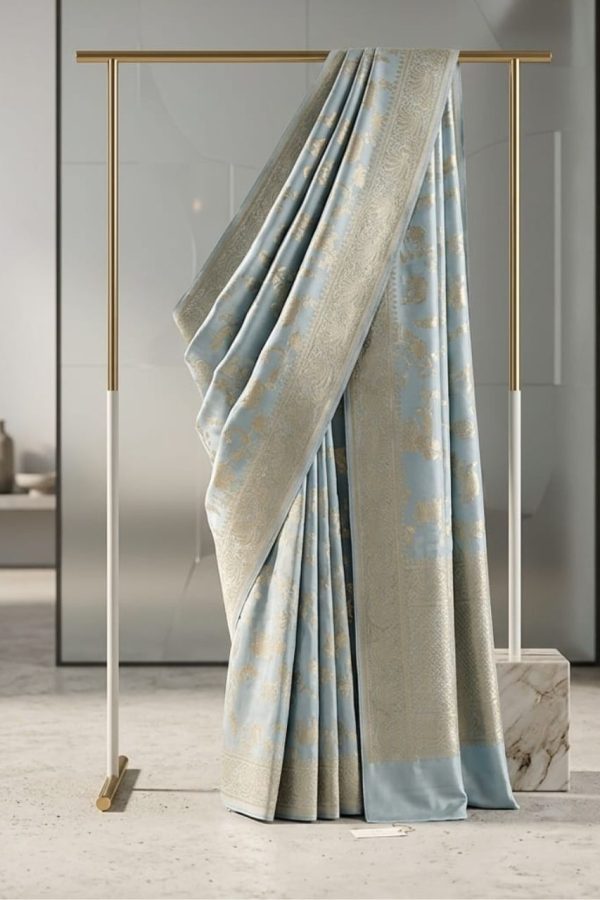 Pastel Gray Zari Woven Banarasi Silk Weaving Saree