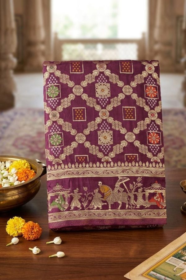 Purple Handloom Banarasi Katan Silk Zari Woven Saree