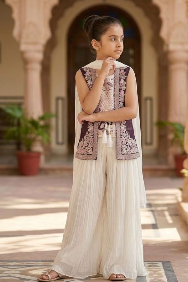 White & Wine Palazzo With Jacket