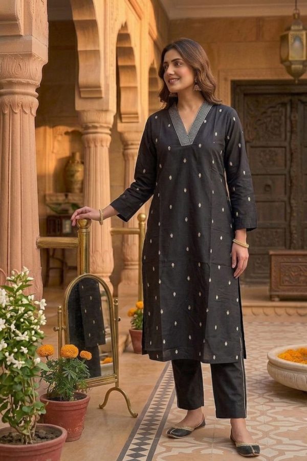 Black Shade Embroidery Cotton Kurti