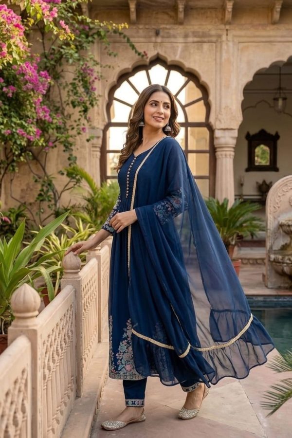 Embroidery Georgette Anarkali Suit Set With Dupatta