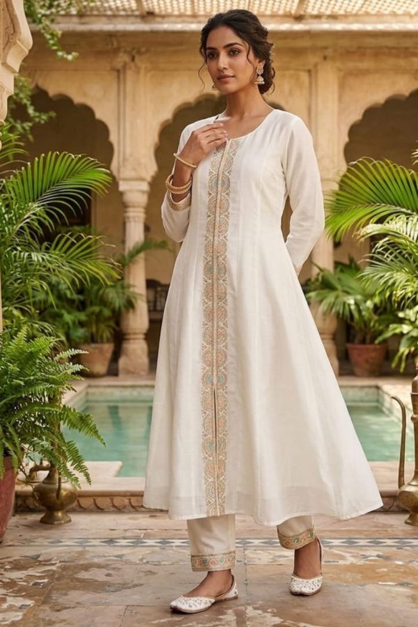 Off white Floral Print Anarkali Suit Set With Dupatta