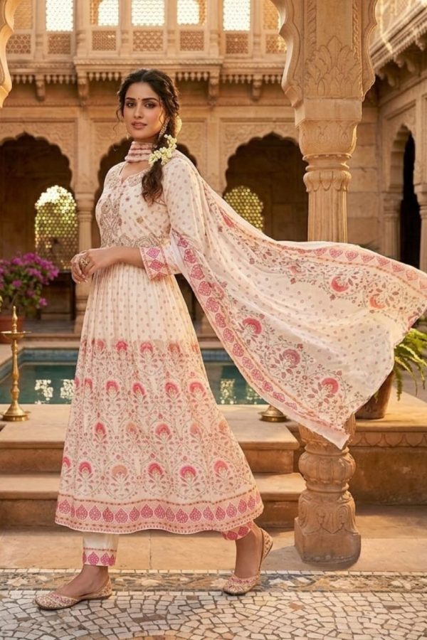 Floral Embroidery Mul Chanderi Anarkali Suit Set