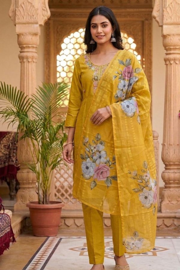 Mustard Yellow Hand Work Salwar Suit Set With Dupatta