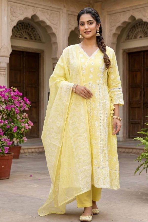 Chikankari Anarkali Suit Set With Dupatta