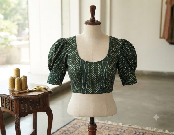 Bottle Green Puff Sleeve Blouse