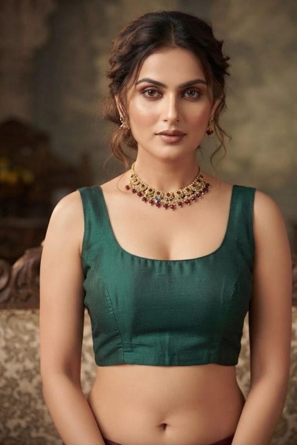 Bottle Green Round Neck Blouse