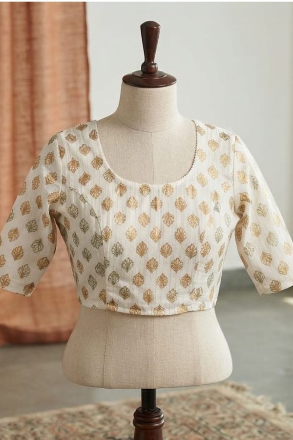 White Golden Print Stretchable Blouse