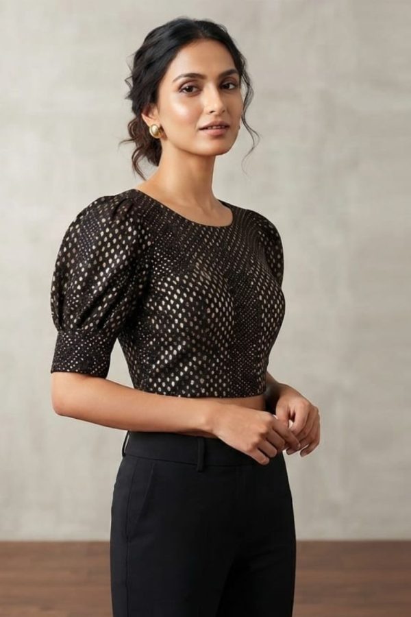 Black Puff Sleeve Stretchable Blouse