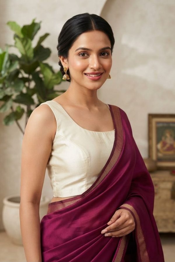 Off White Silk Readymade Blouse