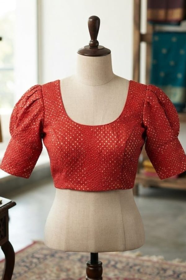 Red Puff Sleeve Stretchable Blouse