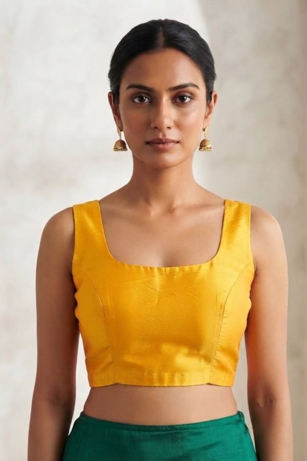 Mustard Yellow Silk Readymade Blouse