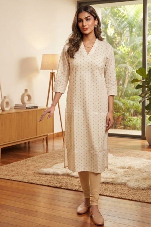 Off White Golden Buttis Kurti