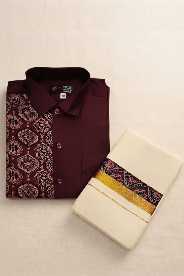 Ajrakh Print Half Half Design Shirt & Mundu Combo