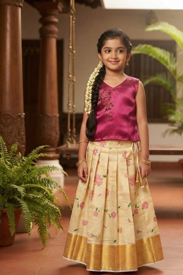 Pink & Cream Handwork Pattupavada