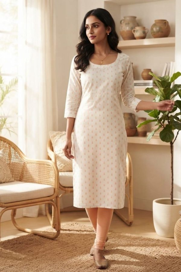 Off White Golden Zari Kurti