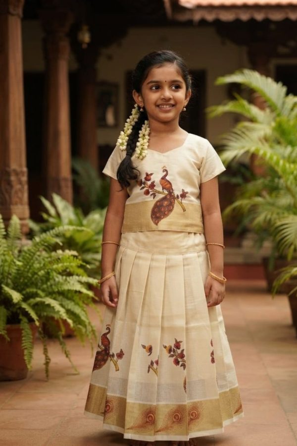 Peacock Print Tissue Silk Pattupavada