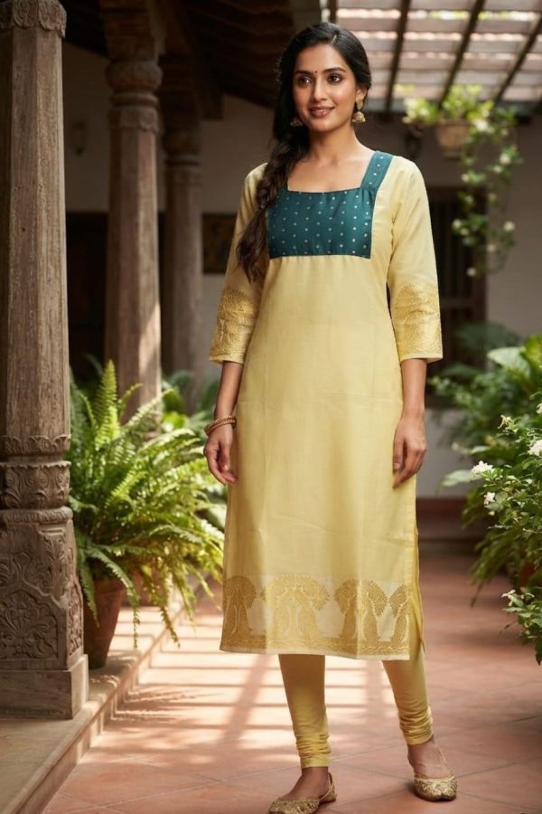 Gold & Green Tissue Silk Kurti