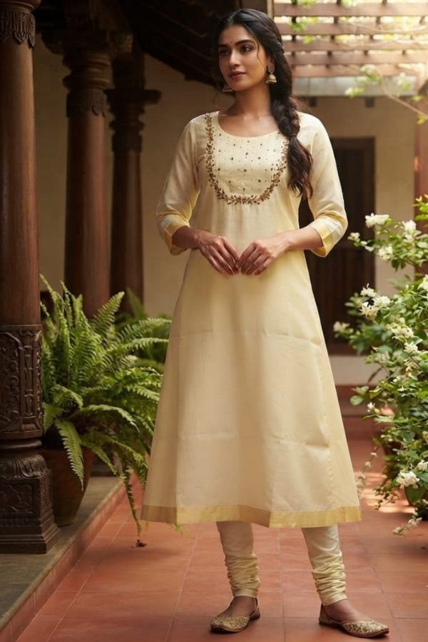 Tissue Silk Aline Kurti With Handwork
