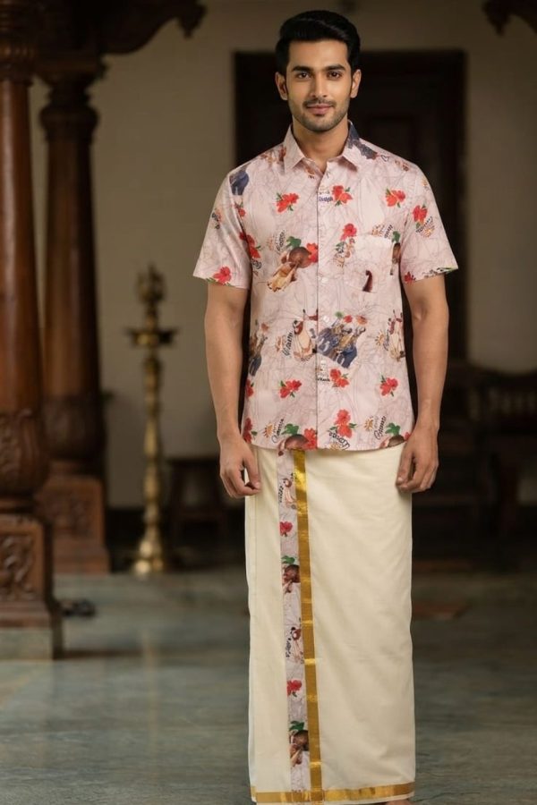 Onam Themed Digital Print Shirt & Mundu Combo