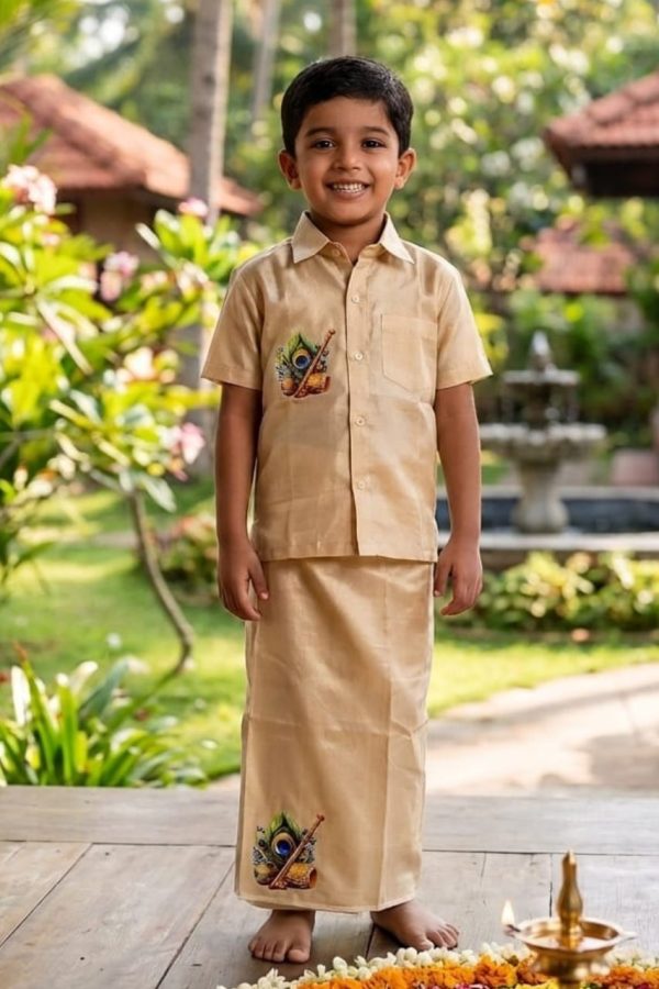 Tissue Silk Printed Shirt & Mundu