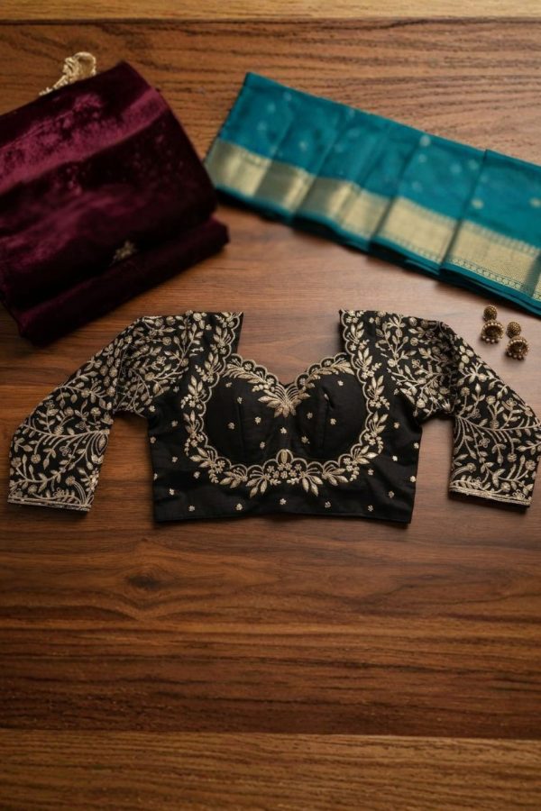 Black Embroidery Readymade Blouse