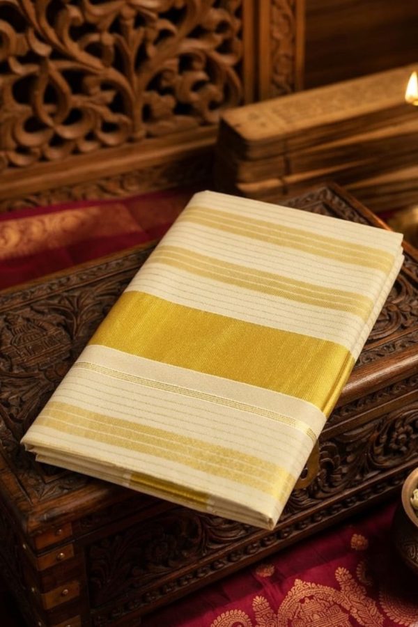 Golden Tissue Set Saree With Multiple Stripes