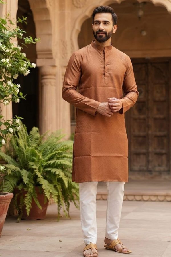 Brown Shade Soft Silk Embroidery Kurta