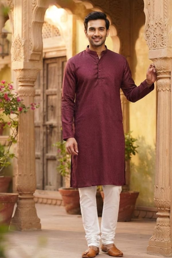 Burgundy Soft Silk Embroidery Kurta