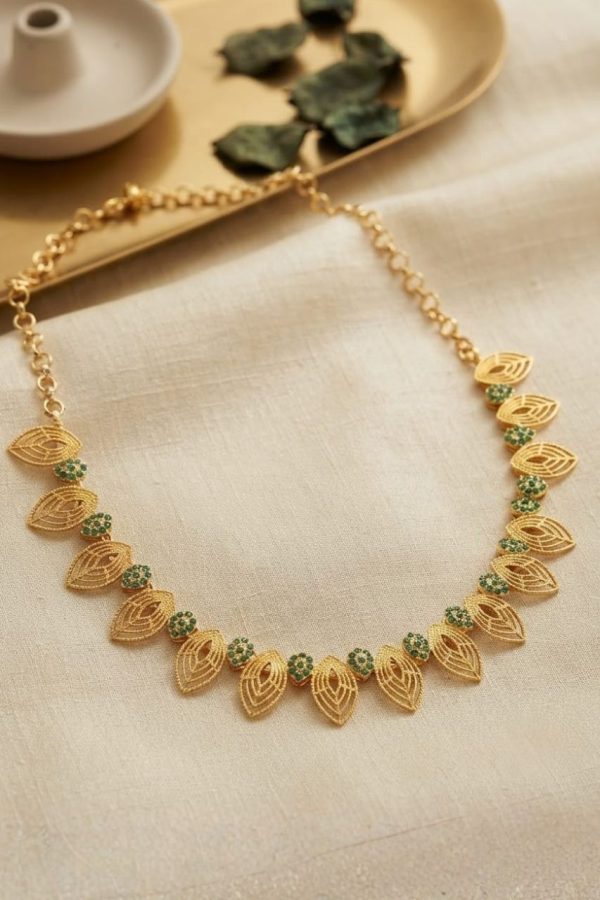 Gold & Bottle Green Necklace
