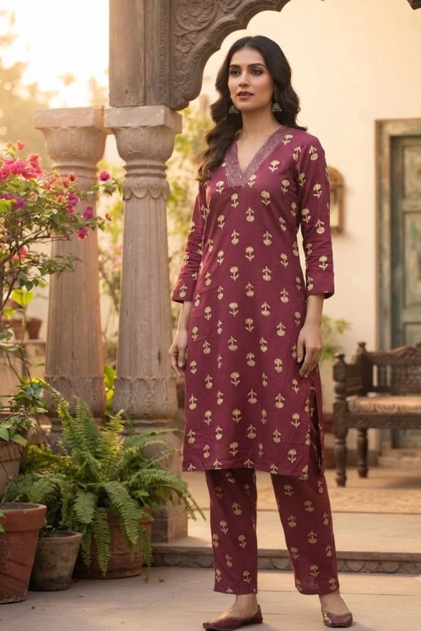 Dusty Pink Floral Kurta Set