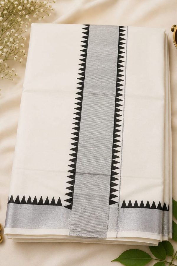 Cotton Set Saree With Black And Silver Border