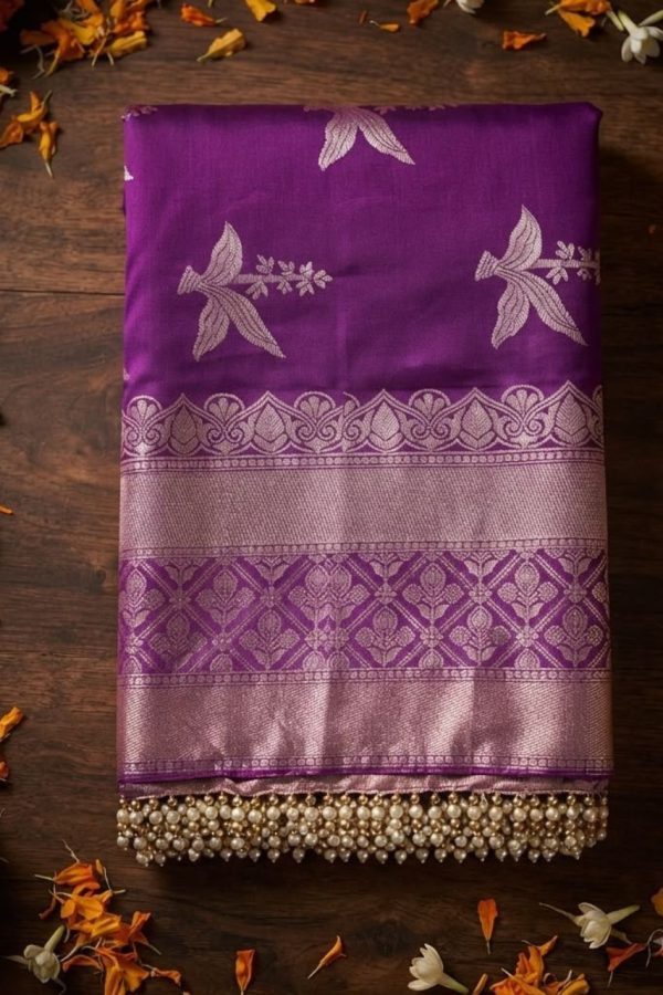 Purple Shade Soft Silk Banarasi Saree With Bead & Zari Work