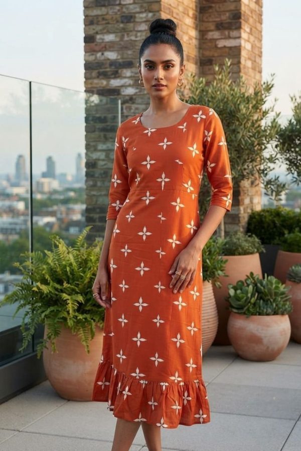 Orange Shade Rayon Kurti With Digital Print