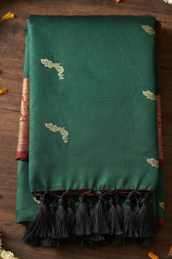 Burgundy & Green Shade Zari Work Soft Silk Saree