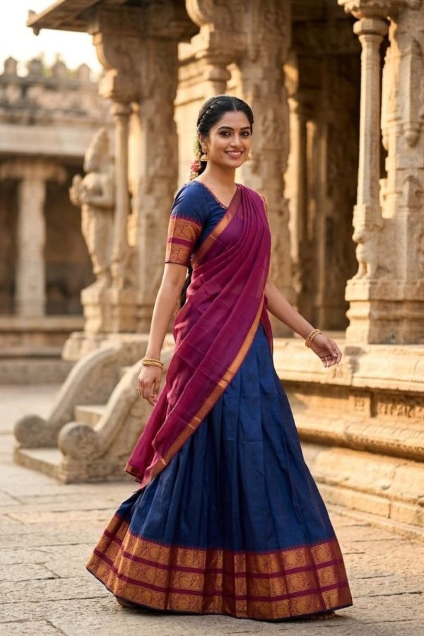 Navy Blue & Wine Dhavani Set
