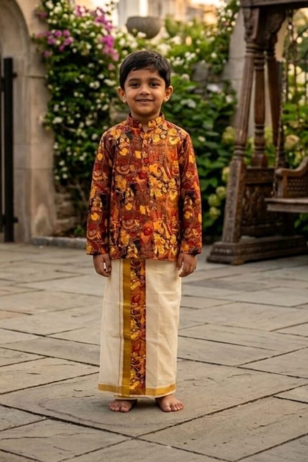 Orange & Yellow Kurta & Mundu